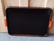 Load image into Gallery viewer, Vintage Art Deco Serving Tray Wood and Plastic with Amber Phenolic Bakelite Side Handles 1920's - 1930's