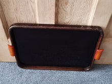 Load image into Gallery viewer, Vintage Art Deco Serving Tray Wood and Plastic with Amber Phenolic Bakelite Side Handles 1920's - 1930's