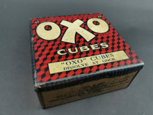 Load image into Gallery viewer, Antique OXO Cubes Tin Box Metal Storage Early 1900's Original Red Black and White Checked Hinged Store Display