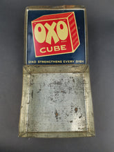Load image into Gallery viewer, Antique OXO Cubes Tin Box Metal Storage Early 1900's Original Red Black and White Checked Hinged Store Display