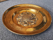 Load image into Gallery viewer, Antique Alms Church Offering Dish Plate Charger Platter Hand Forged Hammered Brass Bronze Metal with Relief Late 1600's  17th Century