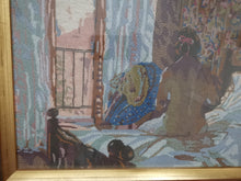 Load image into Gallery viewer, Vintage Needlepoint Embroidery Portrait of Nude Lady in Bedroom Hand Made Original Art Framed Fully Embroidered Tapestry Wall Hanging