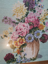 Load image into Gallery viewer, Antique Needlepoint Tapestry of Still Life Flowers in Vase in Gold Gilt Frame Framed Original Hand Made Art Vintage