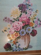 Load image into Gallery viewer, Antique Needlepoint Tapestry of Still Life Flowers in Vase in Gold Gilt Frame Framed Original Hand Made Art Vintage