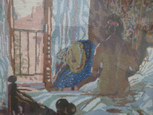 Load image into Gallery viewer, Vintage Needlepoint Embroidery Portrait of Nude Lady in Bedroom Hand Made Original Art Framed Fully Embroidered Tapestry Wall Hanging