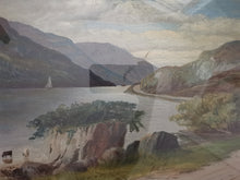 Load image into Gallery viewer, Antique Oil Painting of Scottish Highlands Scotland Landscape Loch and Mountains with Cattle Cows Boy Dog Signed A.K. King and Dated 1894