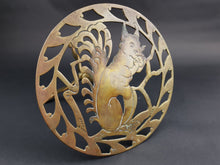Load image into Gallery viewer, Antique Brass Pedestal Trivet Pot Holder Stand with Squirrel Late 1800's Original Victorian