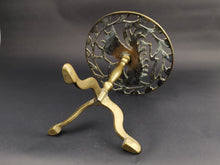 Load image into Gallery viewer, Antique Brass Pedestal Trivet Pot Holder Stand with Squirrel Late 1800's Original Victorian
