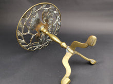 Load image into Gallery viewer, Antique Brass Pedestal Trivet Pot Holder Stand with Squirrel Late 1800's Original Victorian
