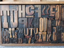 Load image into Gallery viewer, Antique Letterpress Printers Wooden Drawer with Alphabet Wooden Block Stamps Wood Block Type Printing Plate Stamps Set Lot Collection Large