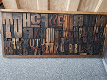 Load image into Gallery viewer, Antique Letterpress Printers Wooden Drawer with Alphabet Wooden Block Stamps Wood Block Type Printing Plate Stamps Set Lot Collection Large