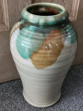 Load image into Gallery viewer, Antique Stoneware Ceramic Pottery Vase Large Late 1800's - Early 1900's Original Beige with Brown and Green Glaze Hand Made Rustic