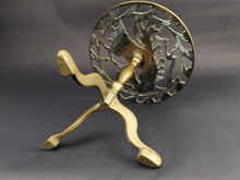 Load image into Gallery viewer, Antique Brass Pedestal Trivet Pot Holder Stand with Squirrel Late 1800's Original Victorian