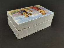 Load image into Gallery viewer, Antique Trinket Jewelry or Patch Box Painted Ceramic Porcelain with Portrait Painting on Top Nautical with Children Victorian 1800's