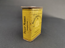 Load image into Gallery viewer, Antique Philip Morris Tobacco Tin Metal Box Special Blend with Slide Top Opening Mustard Yellow Made in USA Early 1900's