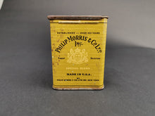 Load image into Gallery viewer, Antique Philip Morris Tobacco Tin Metal Box Special Blend with Slide Top Opening Mustard Yellow Made in USA Early 1900's
