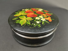 Load image into Gallery viewer, Vintage Russian Tin Metal Box with Hand Painted Strawberries Toleware Original Art Painting Round