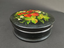 Load image into Gallery viewer, Vintage Russian Tin Metal Box with Hand Painted Strawberries Toleware Original Art Painting Round