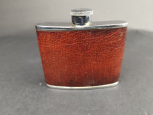 Load image into Gallery viewer, Vintage Hip Flask Bottle Brown Leather Montana Calf Skin and Silver Chrome Metal 1950's Mid Century Made in England 4oz
