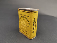 Load image into Gallery viewer, Antique Philip Morris Tobacco Tin Metal Box Special Blend with Slide Top Opening Mustard Yellow Made in USA Early 1900's