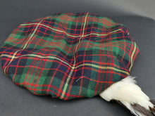 Load image into Gallery viewer, Vintage Tam O'Shanter Hat Scottish Wool Tartan with Cameron Family Crest Badge Brooch Pin and Grouse Feathers 1930's Made in Scotland
