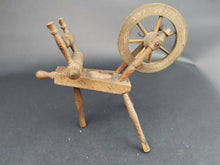 Load image into Gallery viewer, Antique Miniature Spinning Wheel Working Primitive Wooden Victorian Doll House Furniture Decoration Late 1800's