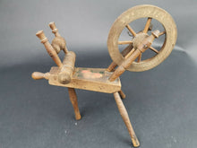 Load image into Gallery viewer, Antique Miniature Spinning Wheel Working Primitive Wooden Victorian Doll House Furniture Decoration Late 1800's