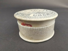 Load image into Gallery viewer, Antique Boots Chemist Pharmacy Cold Cream Pot Jar with Top Lid Ceramic Pottery 1890's Victorian Original White with Black Writing