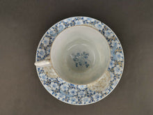 Load image into Gallery viewer, Antique Japanese Teacup and Saucer Set Egg Shell Tea Cup Asian Oriental Porcelain Blue and White with Gold Details