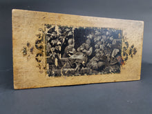 Load image into Gallery viewer, Antique Money Box Savings Bank Wood with Children and Animals on Top Late 1800's Original Wood Victorian Brown and Black