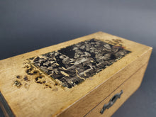 Load image into Gallery viewer, Antique Money Box Savings Bank Wood with Children and Animals on Top Late 1800's Original Wood Victorian Brown and Black