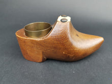 Load image into Gallery viewer, Antique Match Holder and Striker Carved Wood Miniature Dutch Clog Shoe Early 1900's Original Wooden Brass Hand Made
