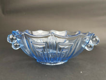 Load image into Gallery viewer, Vintage Blue Depression Glass Bowl Art Deco 1920's - 1930's Original with Bubble Side Handles
