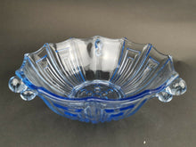 Load image into Gallery viewer, Vintage Blue Depression Glass Bowl Art Deco 1920's - 1930's Original with Bubble Side Handles