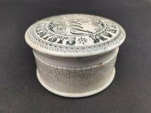 Load image into Gallery viewer, Antique Boots Chemist Pharmacy Cold Cream Pot Jar with Top Lid Ceramic Pottery 1890's Victorian Original White with Black Writing
