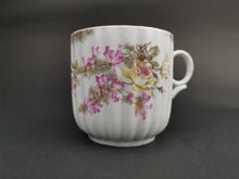 Load image into Gallery viewer, Antique Moustache Cup Mug Ceramic Porcelain White with Pink and Yellow Flowers