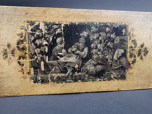 Load image into Gallery viewer, Antique Money Box Savings Bank Wood with Children and Animals on Top Late 1800's Original Wood Victorian Brown and Black