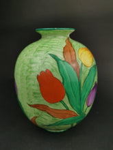 Load image into Gallery viewer, Vintage Tulip Flower Vase Ceramic Pottery J H Weatherby Made in England Hand Painted with Multi Colored Tulips Art Deco