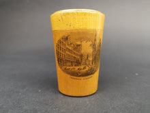 Load image into Gallery viewer, Antique Mauchlineware Case with Medicine or Shot Glass Inside Trongate Glasgow Scotland 1880's Victorian Original Treen Wood Wooden