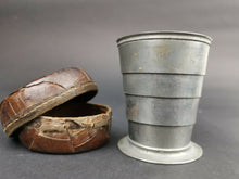 Load image into Gallery viewer, Antique Collapsible Folding Travel Cup in Brown Leather Case Telescopic Late 1800's - Early 1900's Original