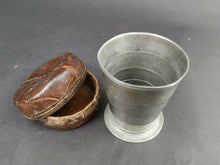 Load image into Gallery viewer, Antique Collapsible Folding Travel Cup in Brown Leather Case Telescopic Late 1800's - Early 1900's Original