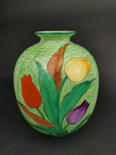 Load image into Gallery viewer, Vintage Tulip Flower Vase Ceramic Pottery J H Weatherby Made in England Hand Painted with Multi Colored Tulips Art Deco