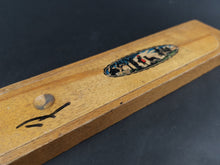 Load image into Gallery viewer, Vintage Wooden Slide Top Pencil Storage Box with Little Red Riding Hood and Wolf on Top Wood 1920's with Measuring Ruler on Side