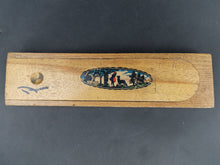 Load image into Gallery viewer, Vintage Wooden Slide Top Pencil Storage Box with Little Red Riding Hood and Wolf on Top Wood 1920's with Measuring Ruler on Side