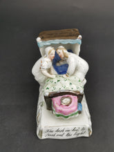 Load image into Gallery viewer, Antique Victorian Fairing Figurine Bisque Ceramic Pottery 1800's Original The Last in Bed To Put Out The Light