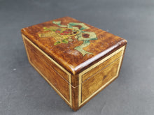 Load image into Gallery viewer, Antique Wooden Trinket or Jewelry Box Treen Wood Early 1900's Original Hand Painted with Basket of Fruit and Bow