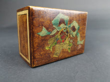 Load image into Gallery viewer, Antique Wooden Trinket or Jewelry Box Treen Wood Early 1900's Original Hand Painted with Basket of Fruit and Bow