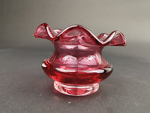 Load image into Gallery viewer, Antique Pink Cranberry Glass Bowl Vase with Scalloped Ruffle Edges