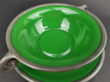 Load image into Gallery viewer, Antique Bowl and Plate Emerald Green Glass and Silver Pewter Metal Late 1800's - Early 1900's Original Hand Made