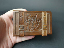 Load image into Gallery viewer, Antique Swiss Black Forest Wooden Puzzle Trick Box for Jewelry or Trinkets Novelty Travel Trunk Case Luggage Shaped Carved Wood